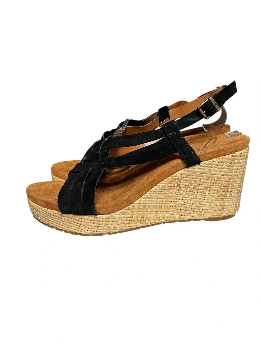 🌻LIKE NEW Zodiac Petra Black Suede Wedge Sandal Slingback Platform Open Toe 8.5